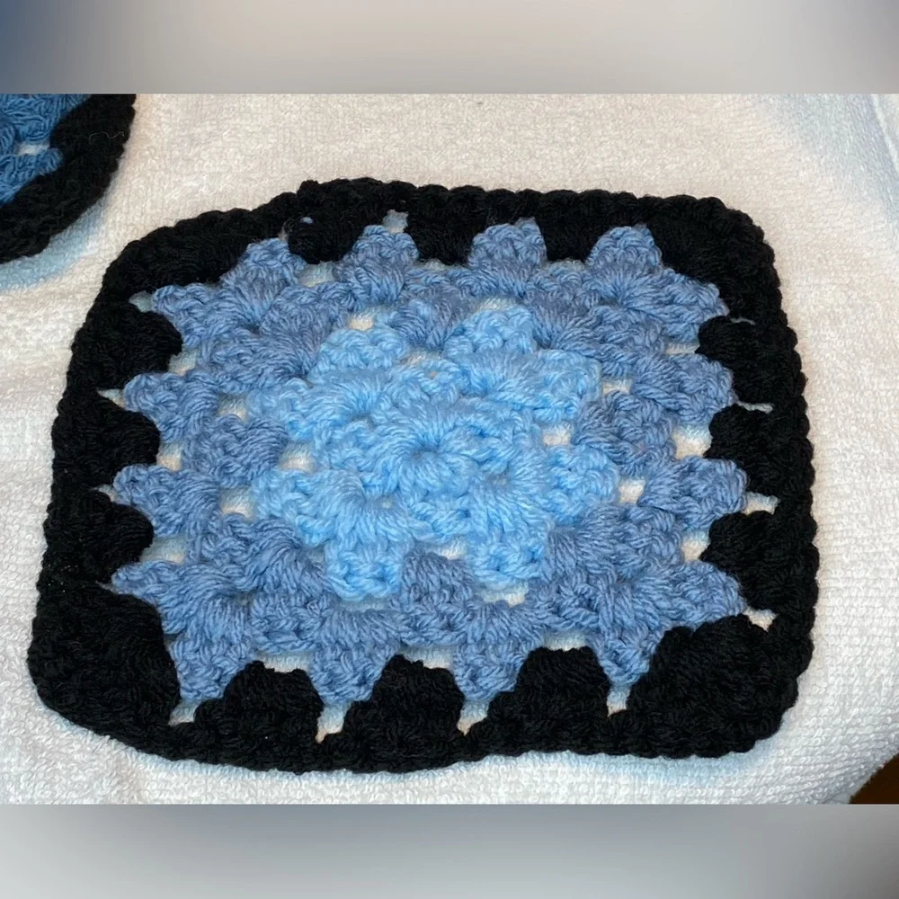 Handmade Blue and Black Crochet Kitchen Linens “GRANNY SQUARES”